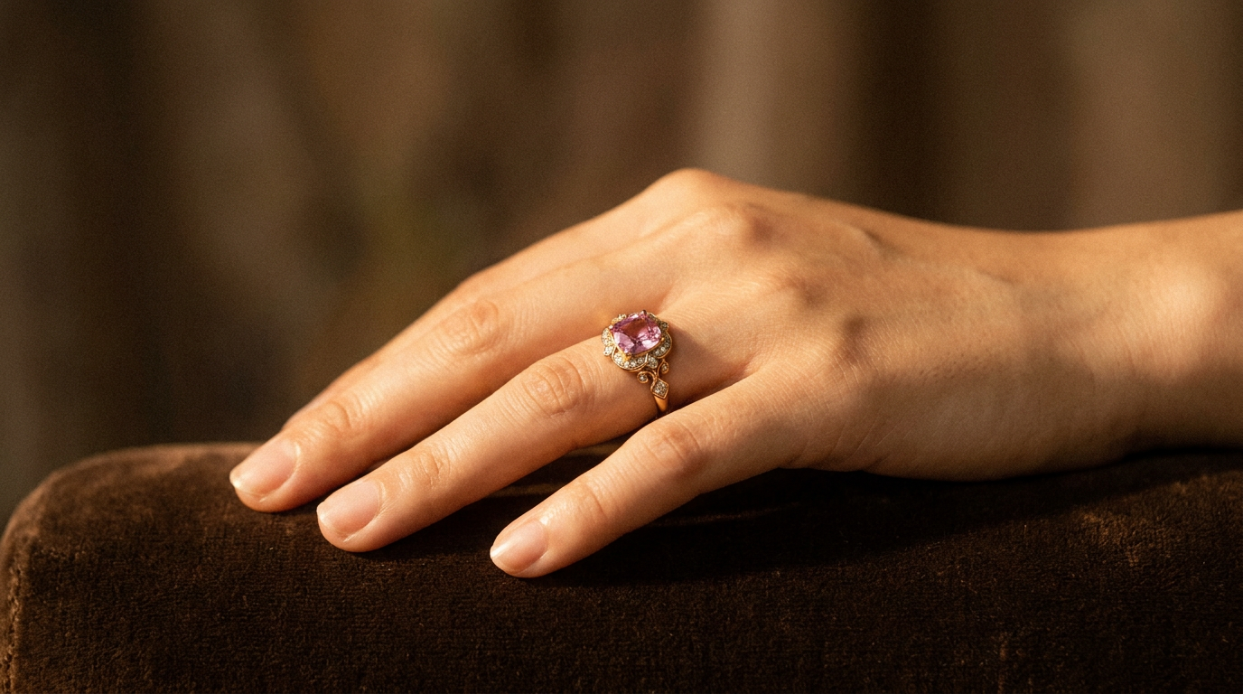 A pink sapphire catching the light