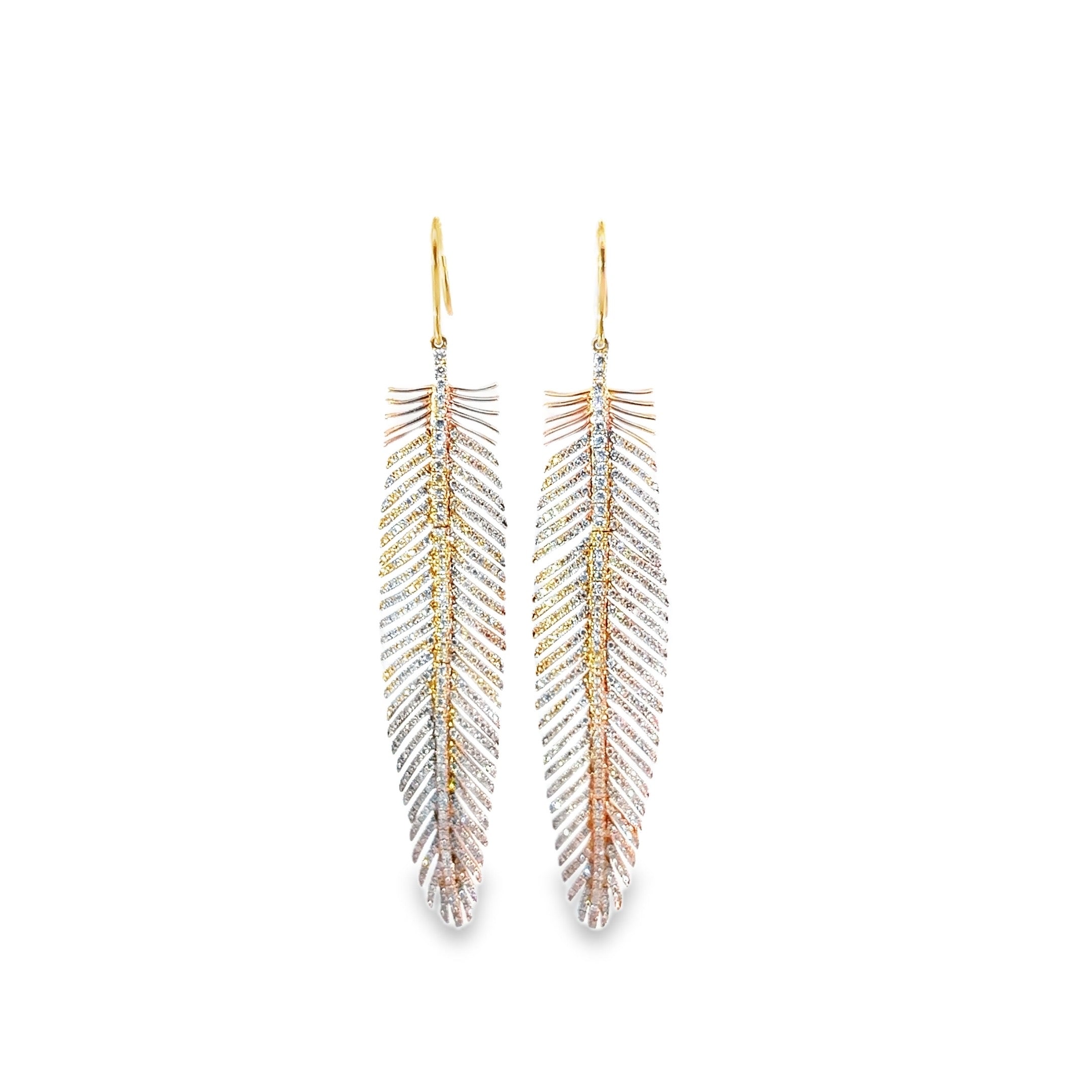 Diamond Feather Dangle Earrings · 18K Rose Gold