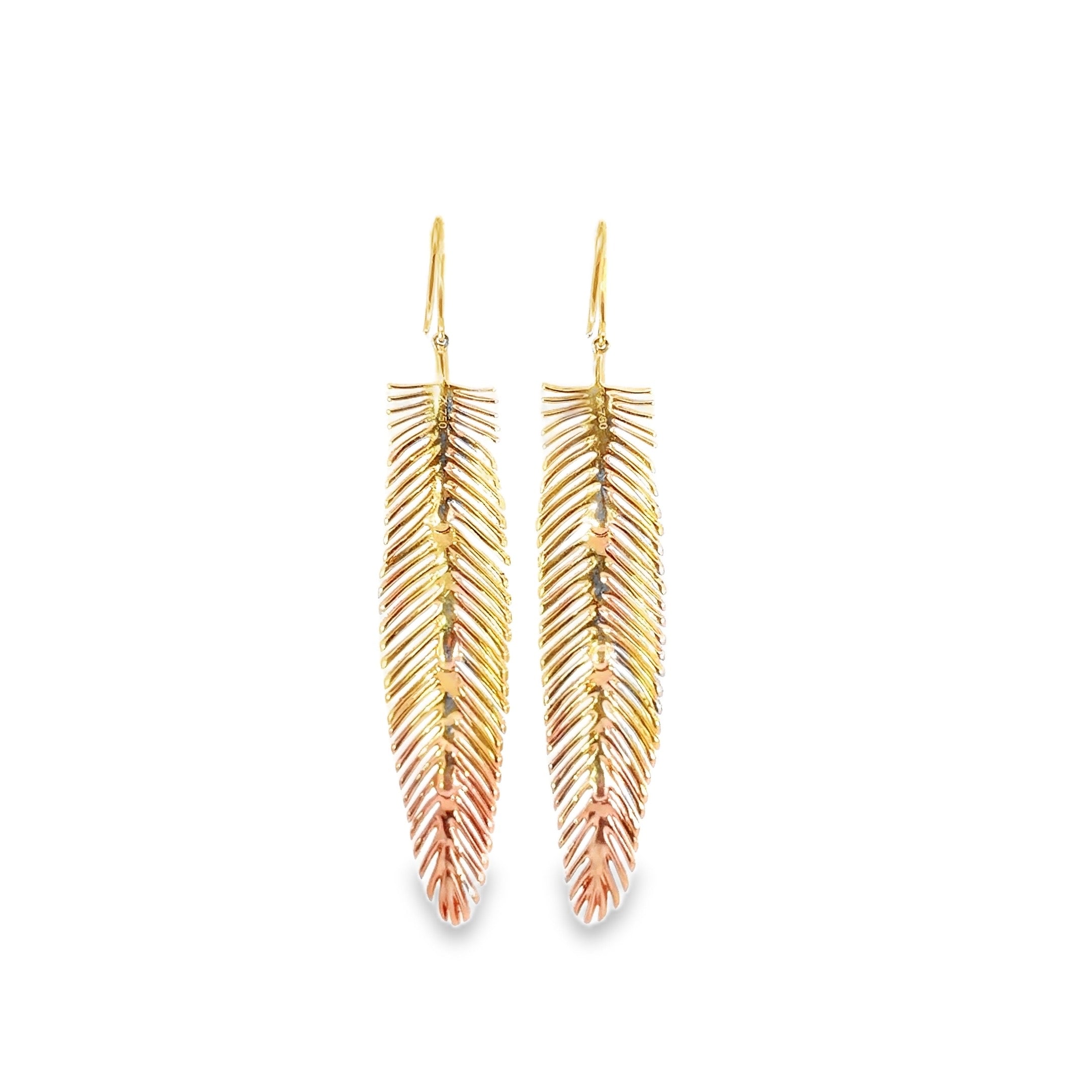 Diamond Feather Dangle Earrings · 18K Rose Gold