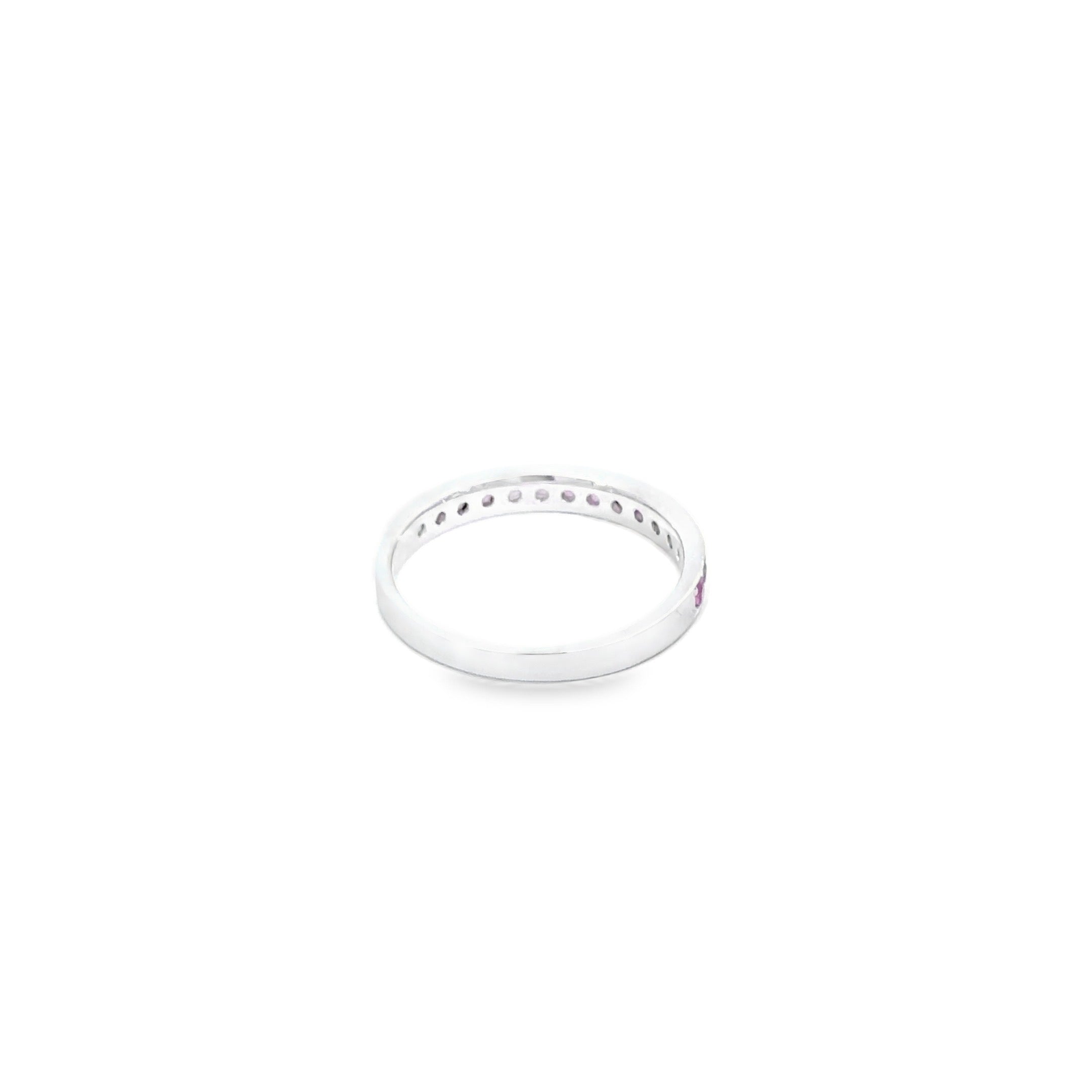 Purplish-Red Ruby Eternity Ring · 18K White Gold · Size 10