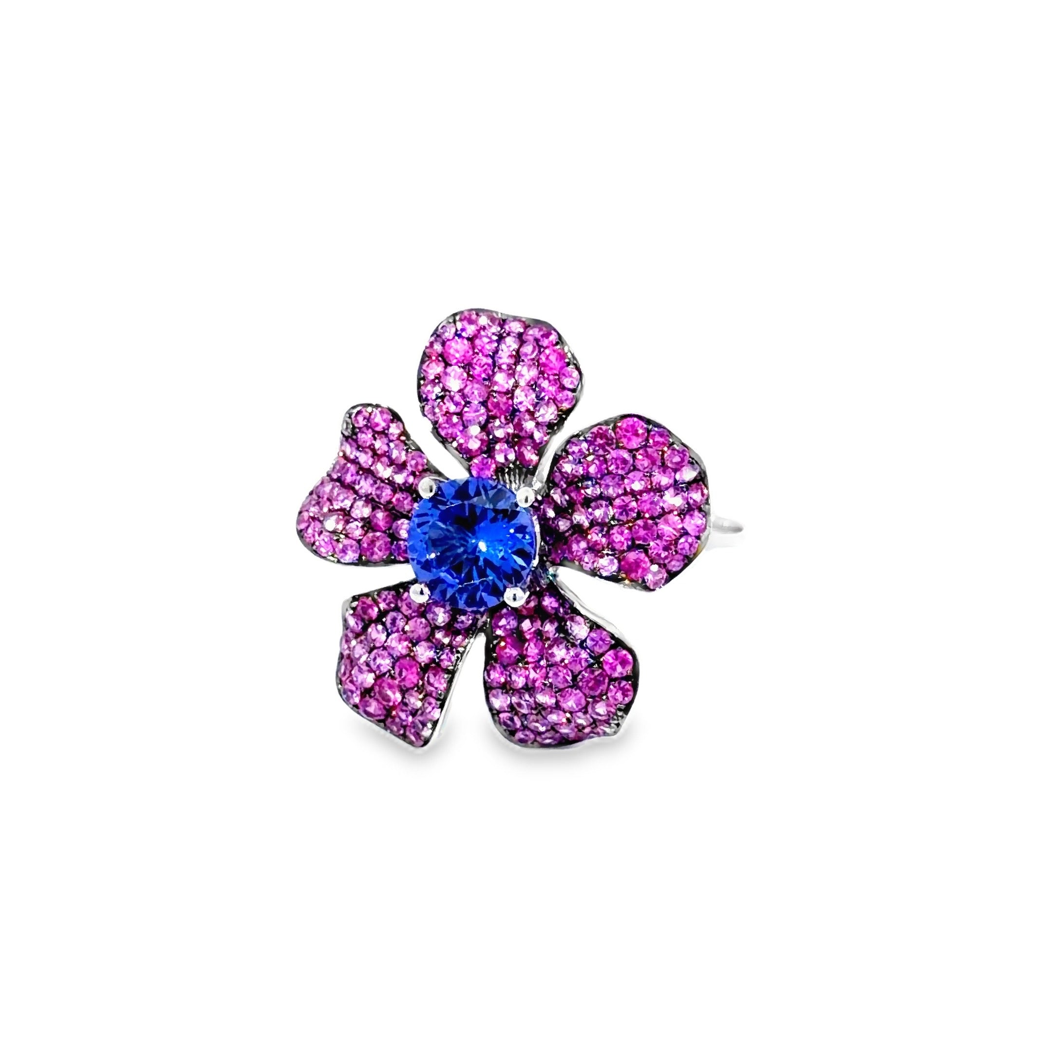 Tanzanite & Pink Sapphire Floral Cocktail Ring · 18K White Gold
