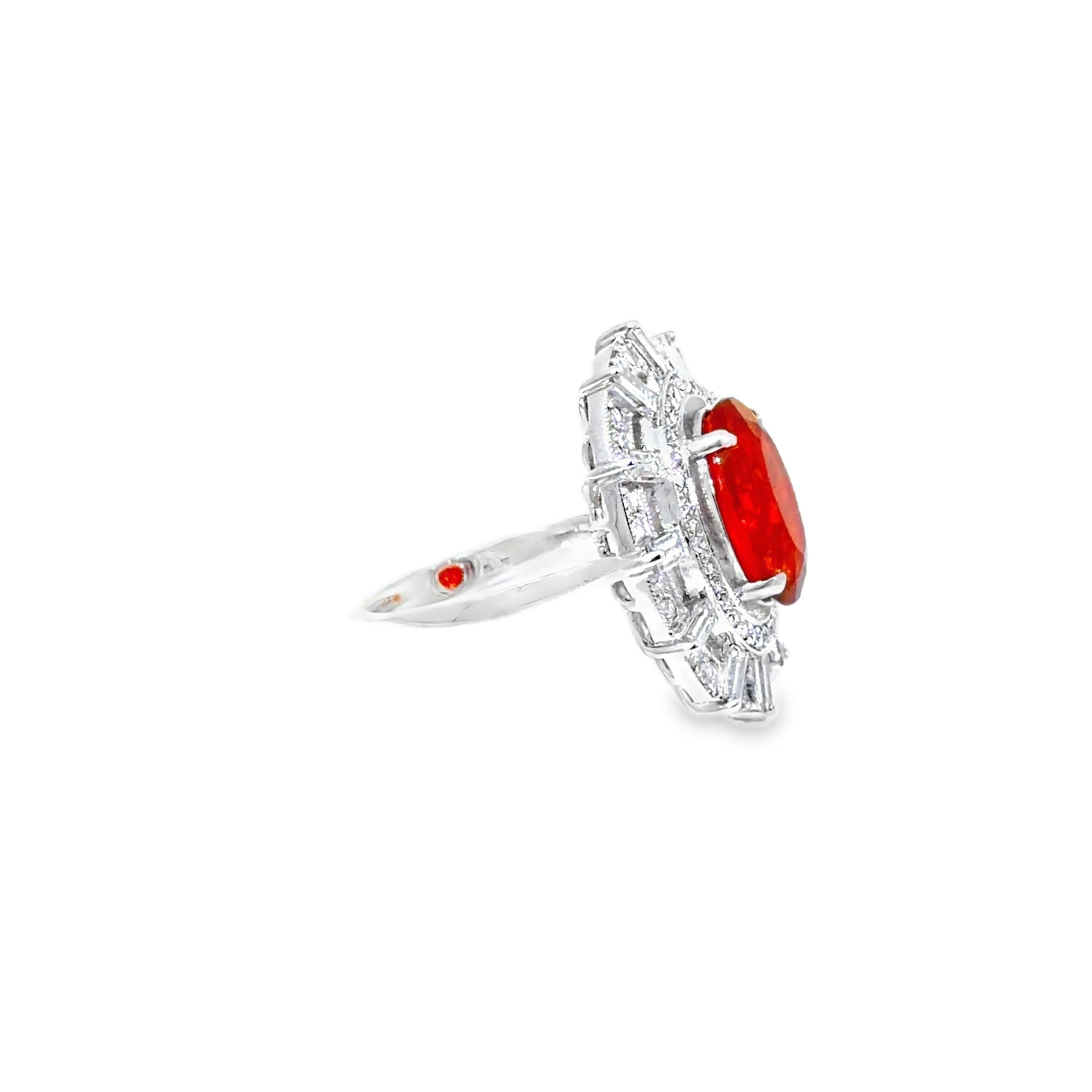 Fire Opal Double Halo Cocktail Ring · 18K White Gold