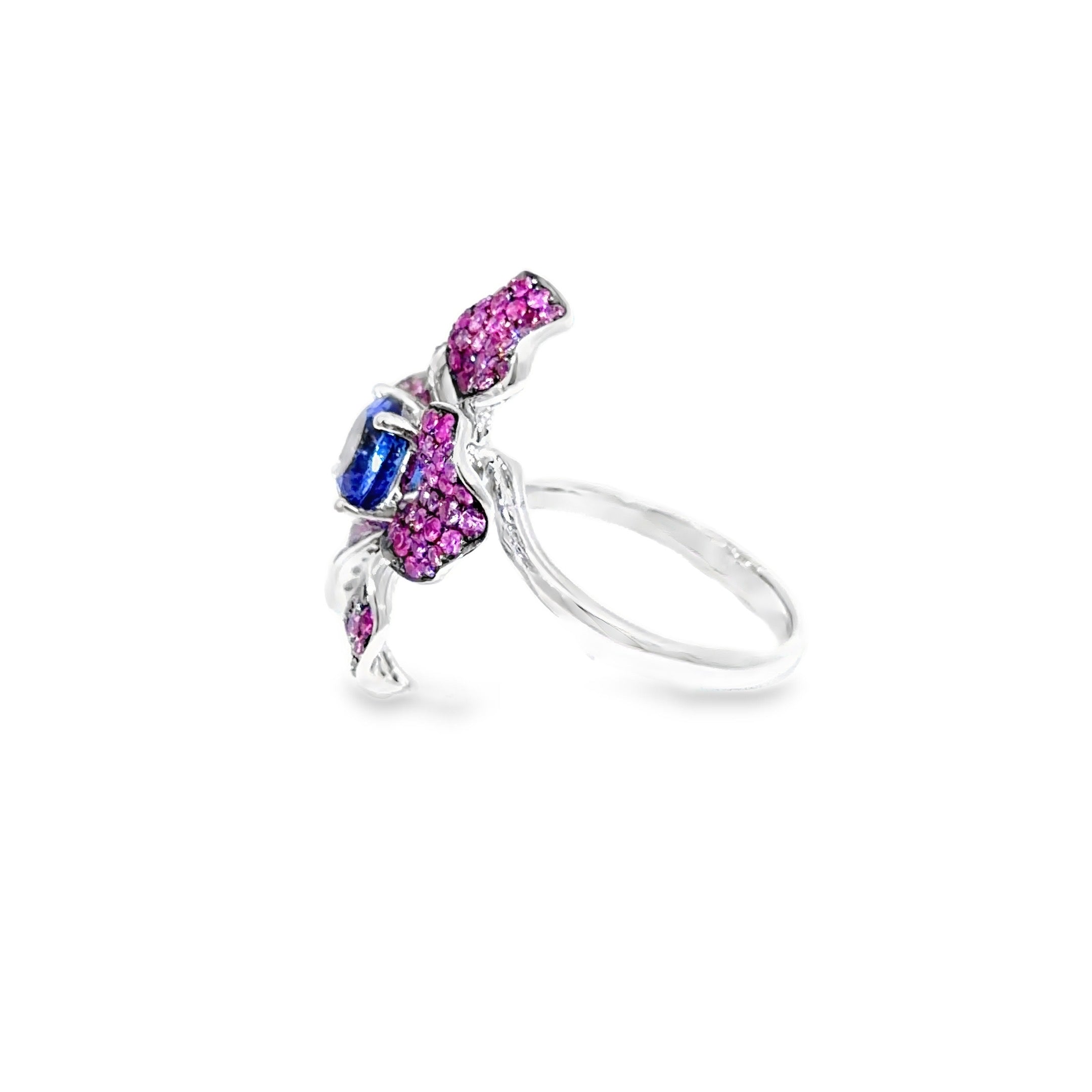 Tanzanite & Pink Sapphire Floral Cocktail Ring · 18K White Gold