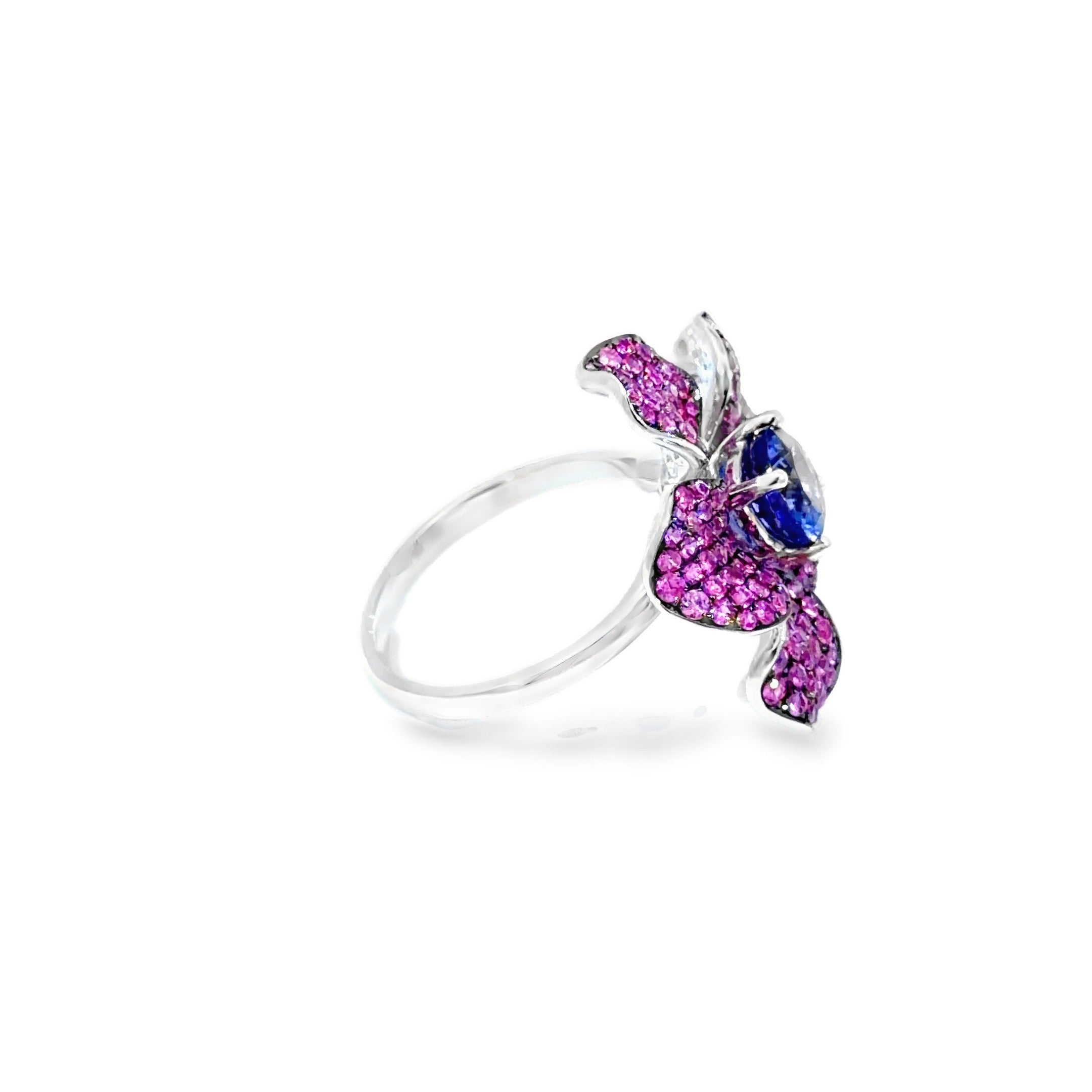 Tanzanite & Pink Sapphire Floral Cocktail Ring · 18K White Gold
