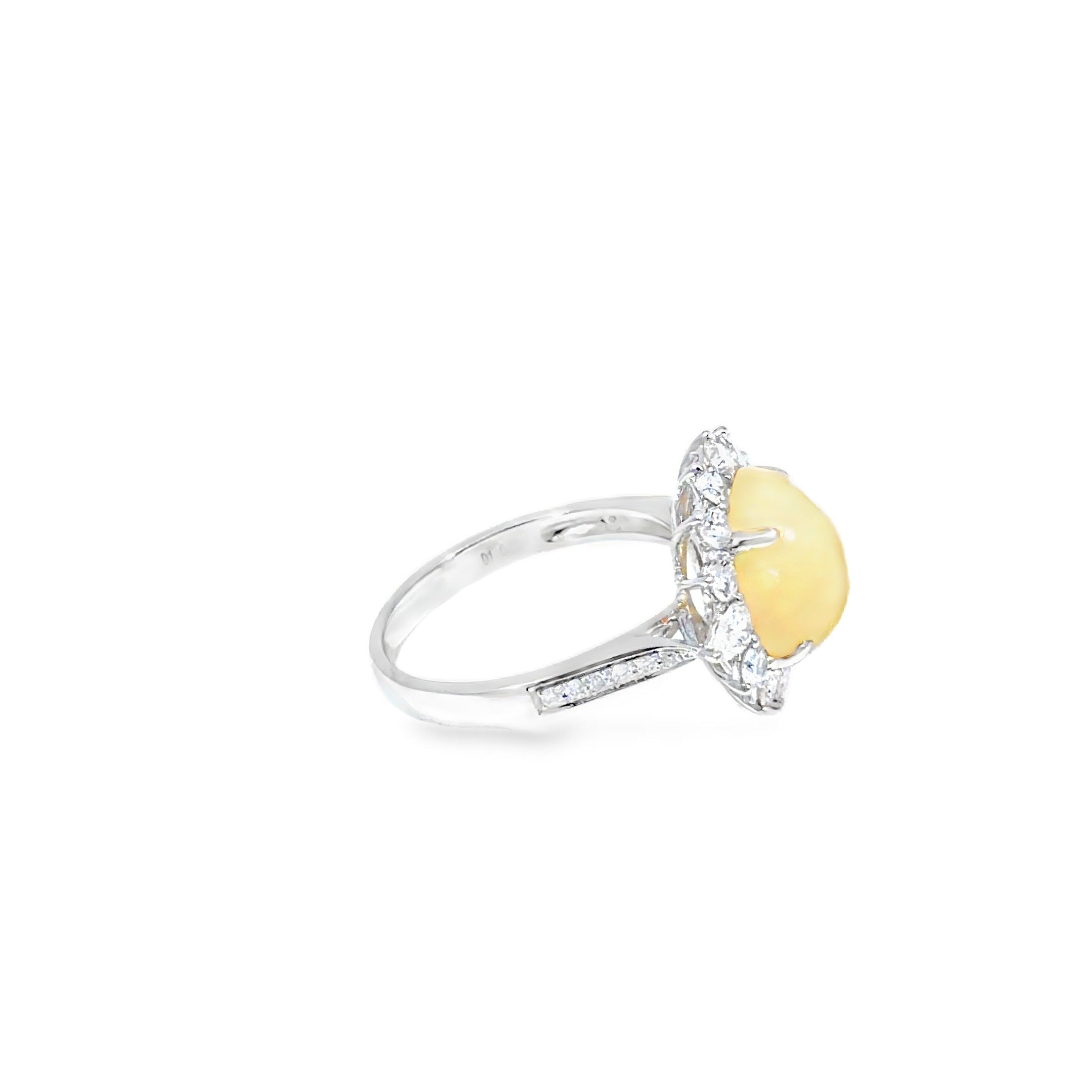 Oval Opal Halo Cocktail Ring · 18K White Gold · Size 16