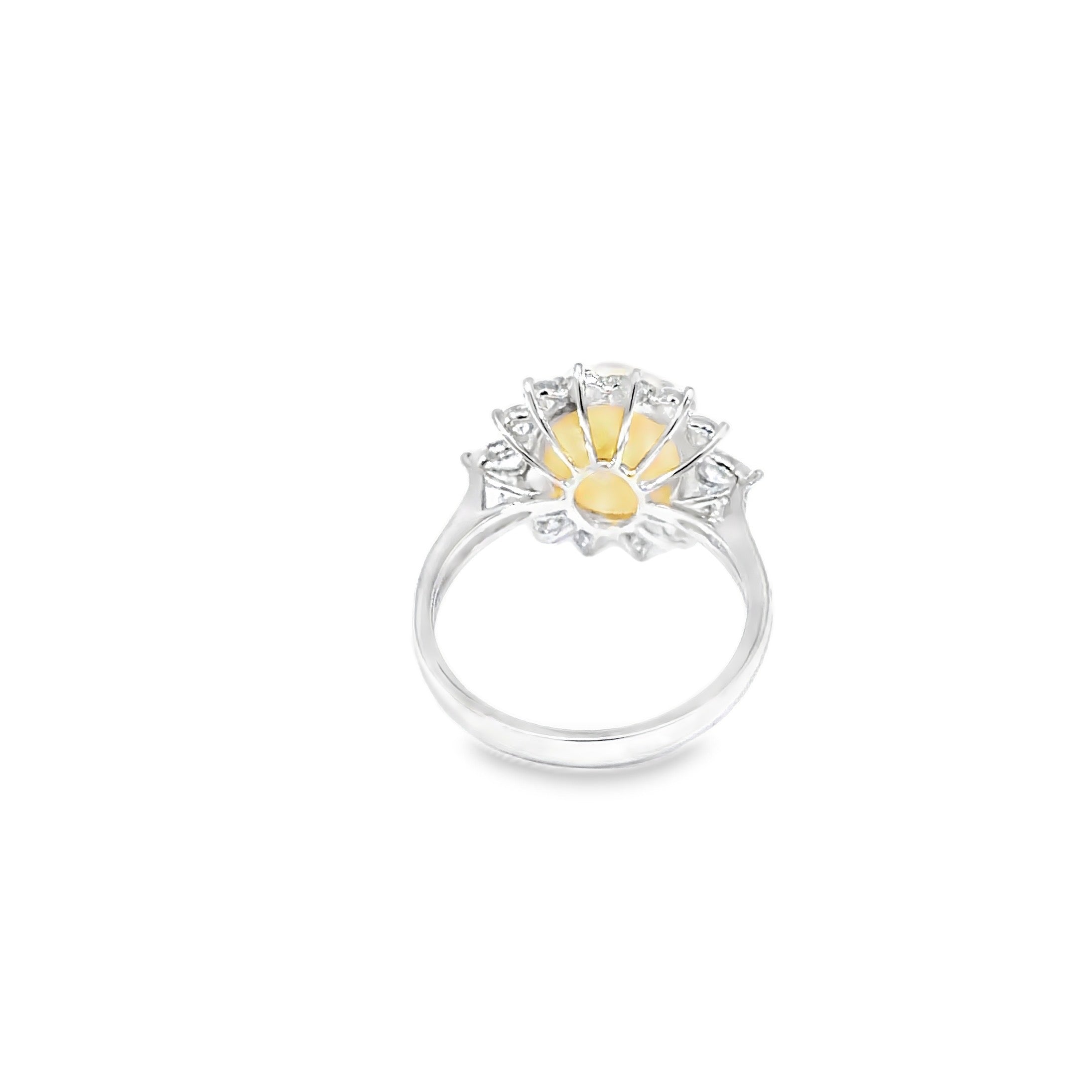 Oval Opal Halo Cocktail Ring · 18K White Gold · Size 16