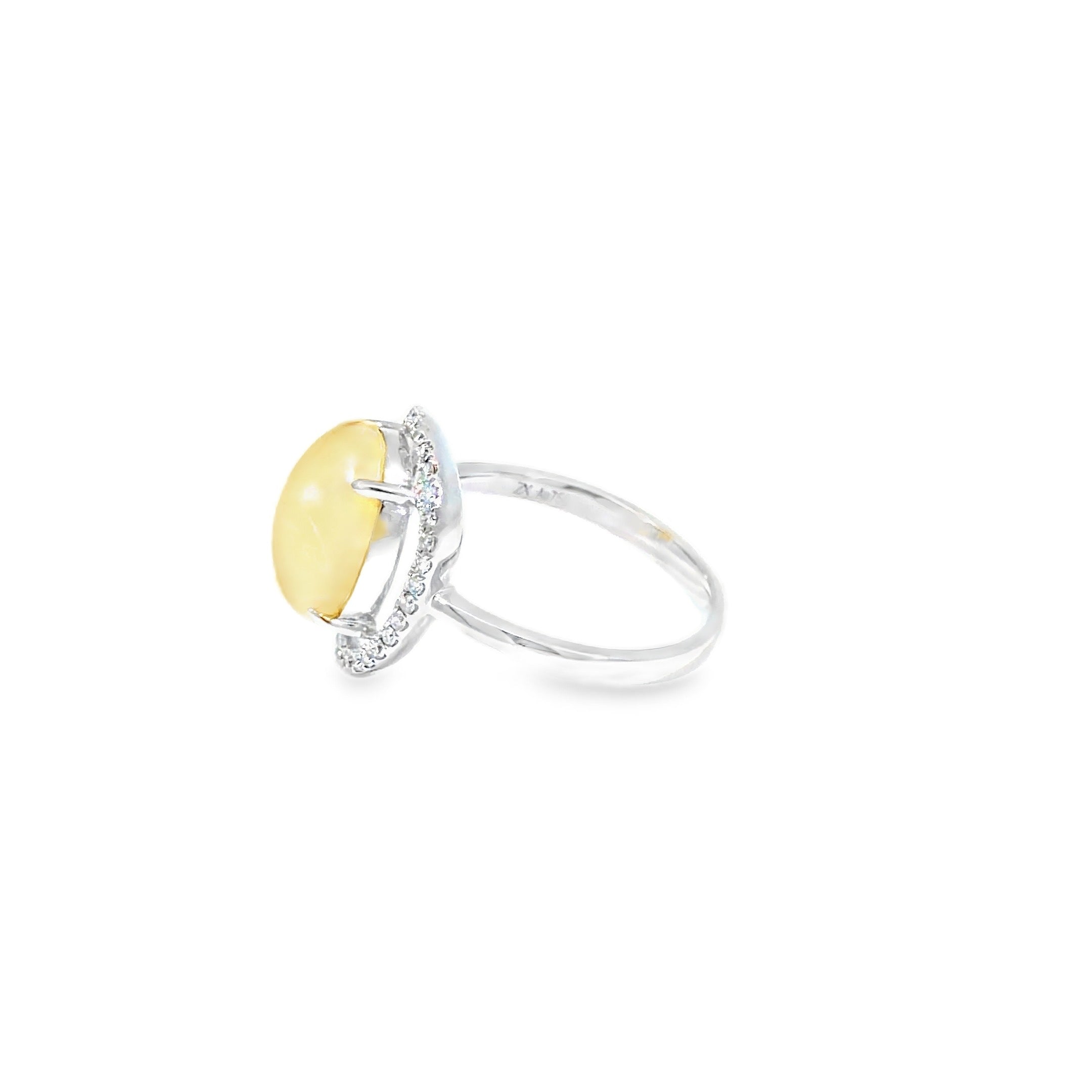 Oval Opal Halo Cocktail Ring · 18K White Gold · Size 17