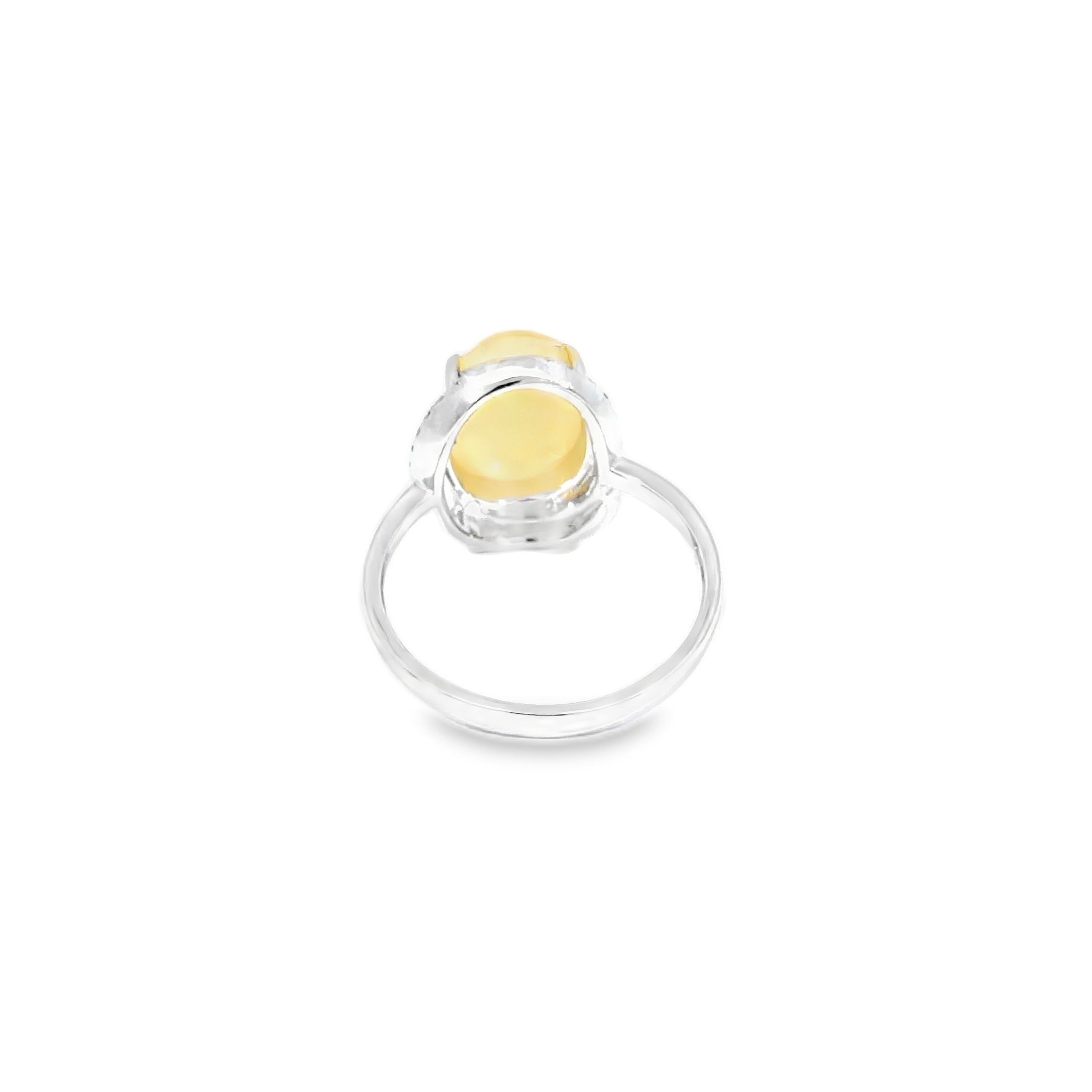 Oval Opal Halo Cocktail Ring · 18K White Gold · Size 17
