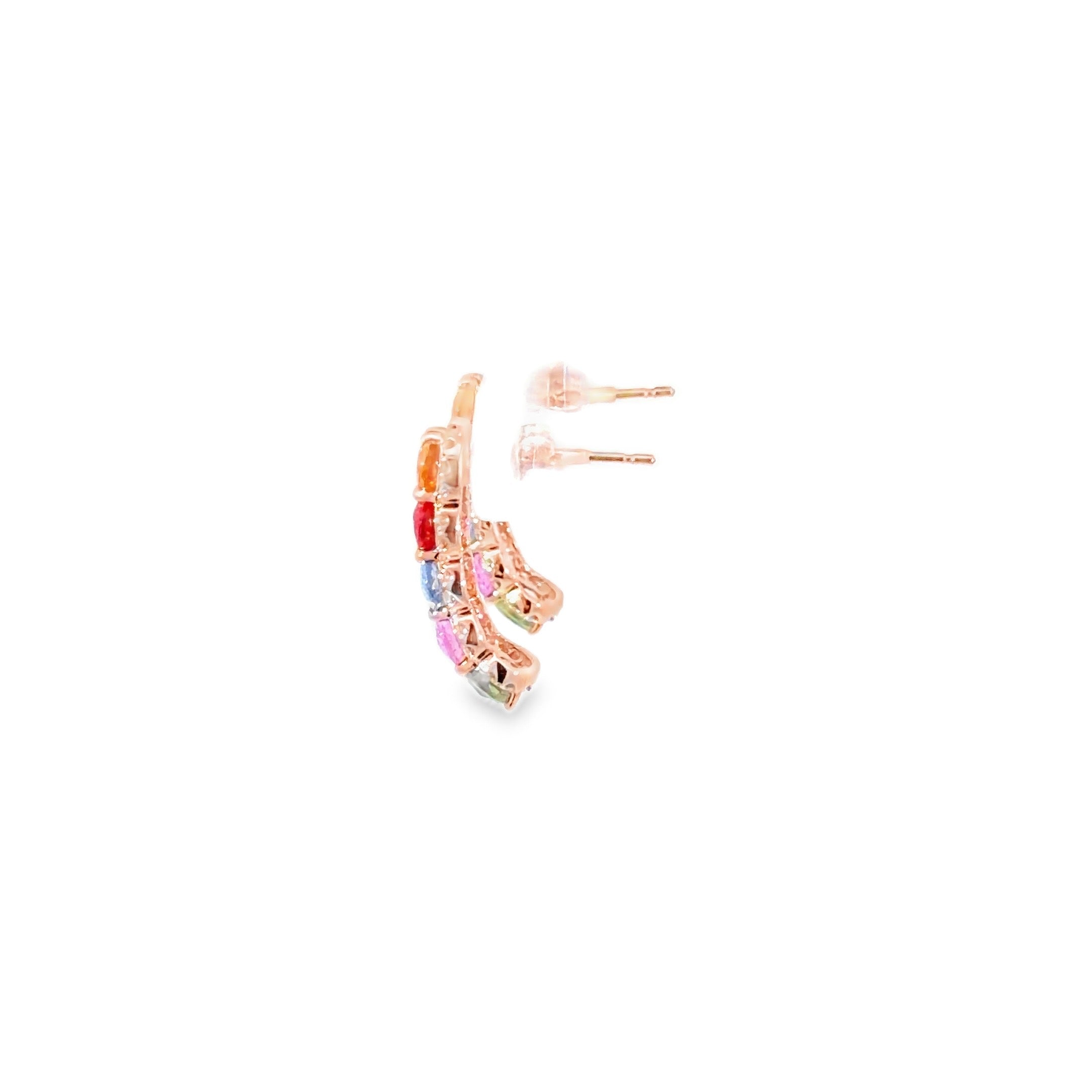 Multi-Colour Sapphire Halo Cluster Earrings · 18K Rose Gold