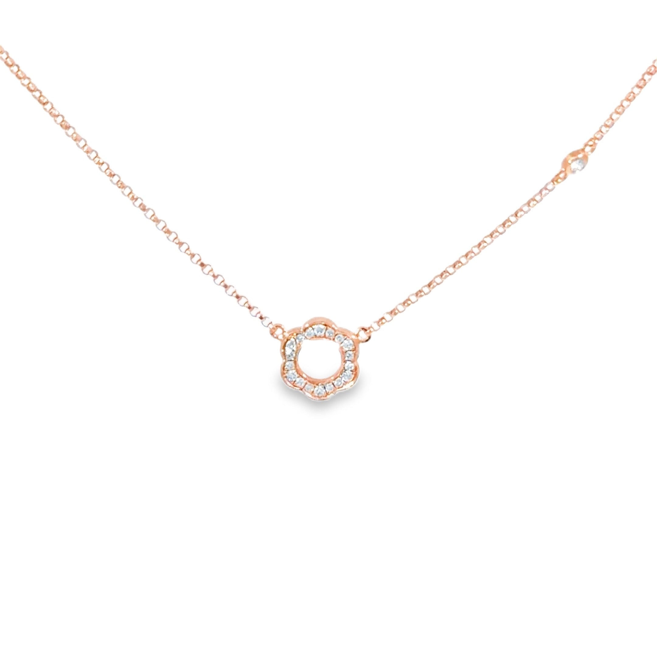Diamond Floral Circle Necklace · 18K Rose Gold