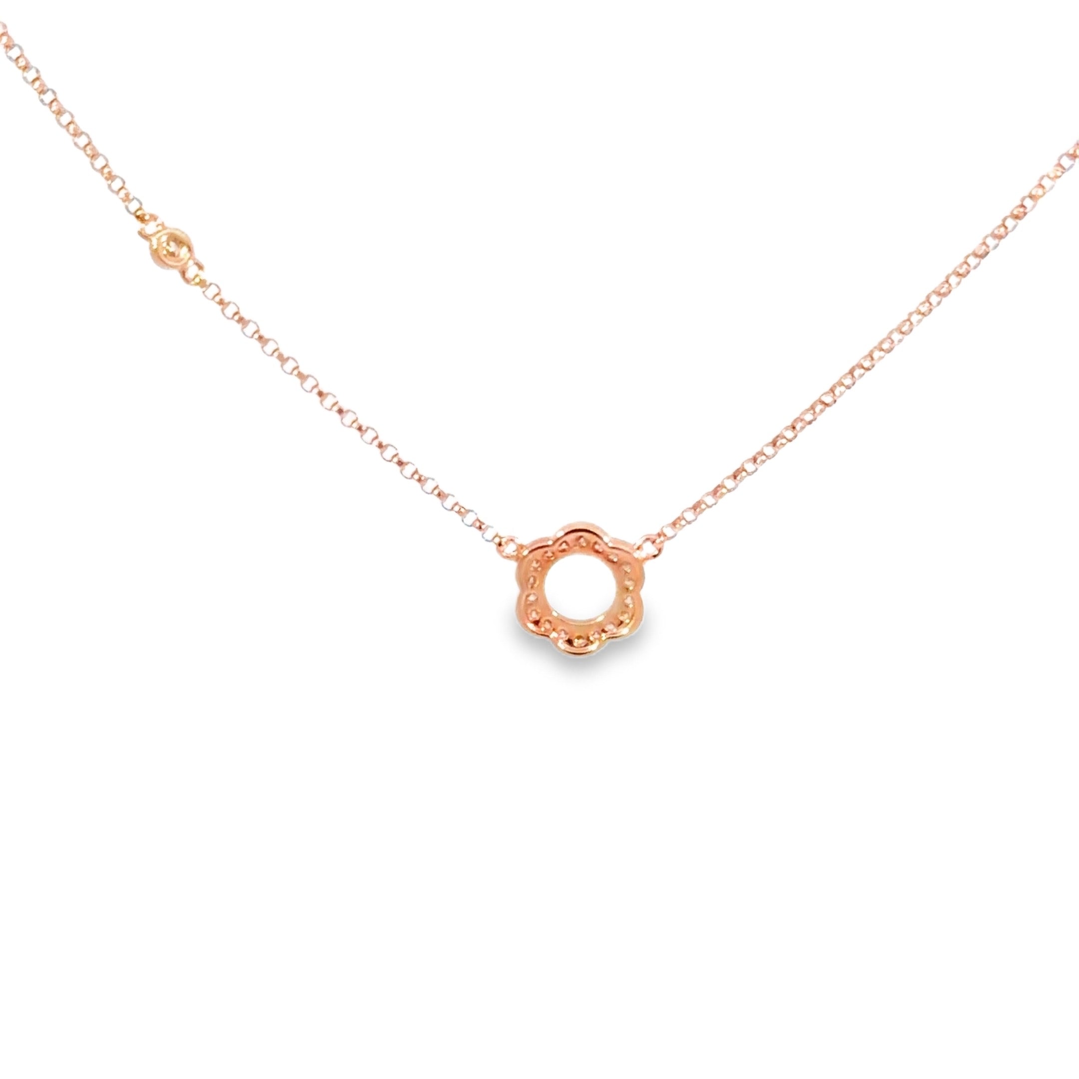 Diamond Floral Circle Necklace · 18K Rose Gold
