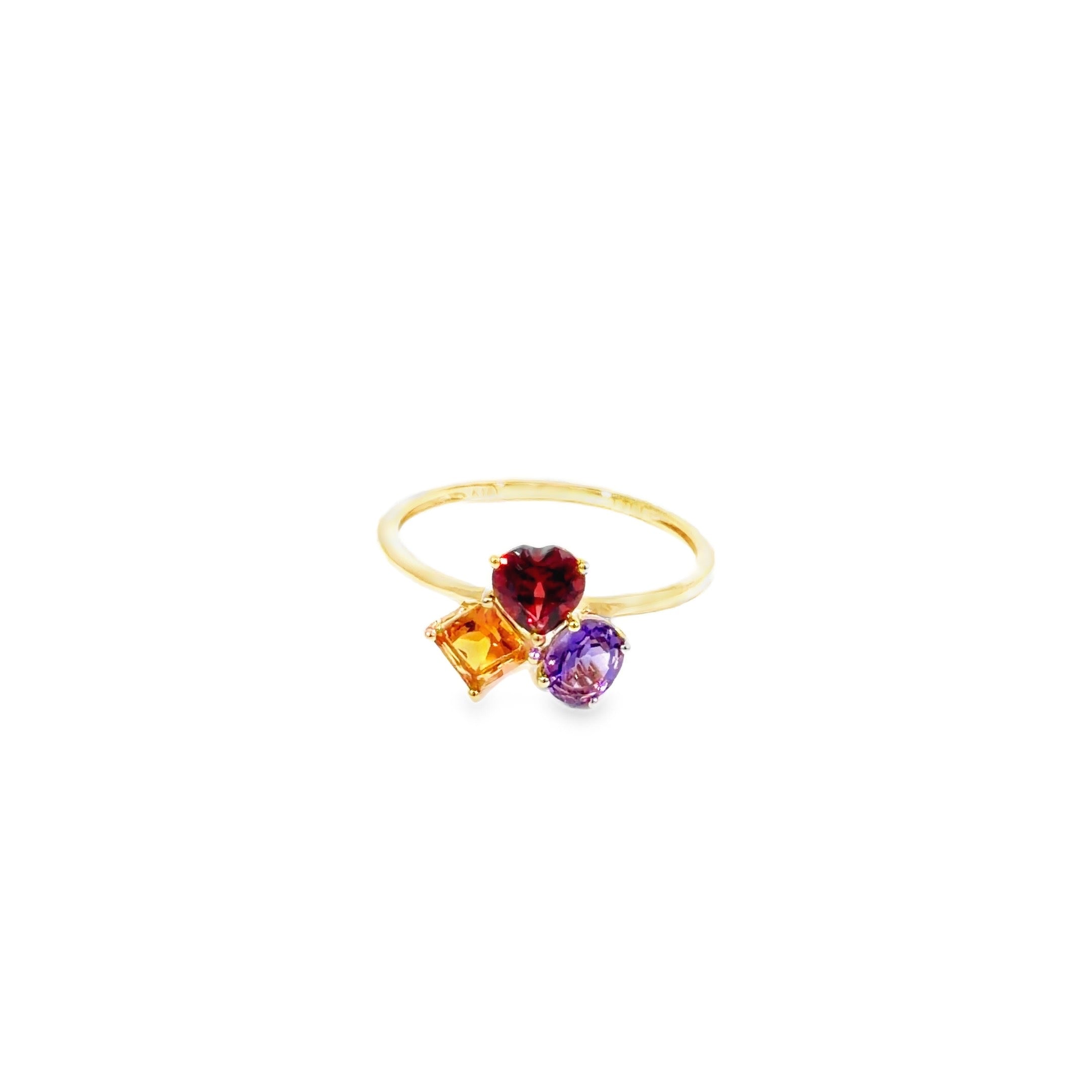 Garnet, Citrine & Amethyst Ring · 18K Yellow Gold