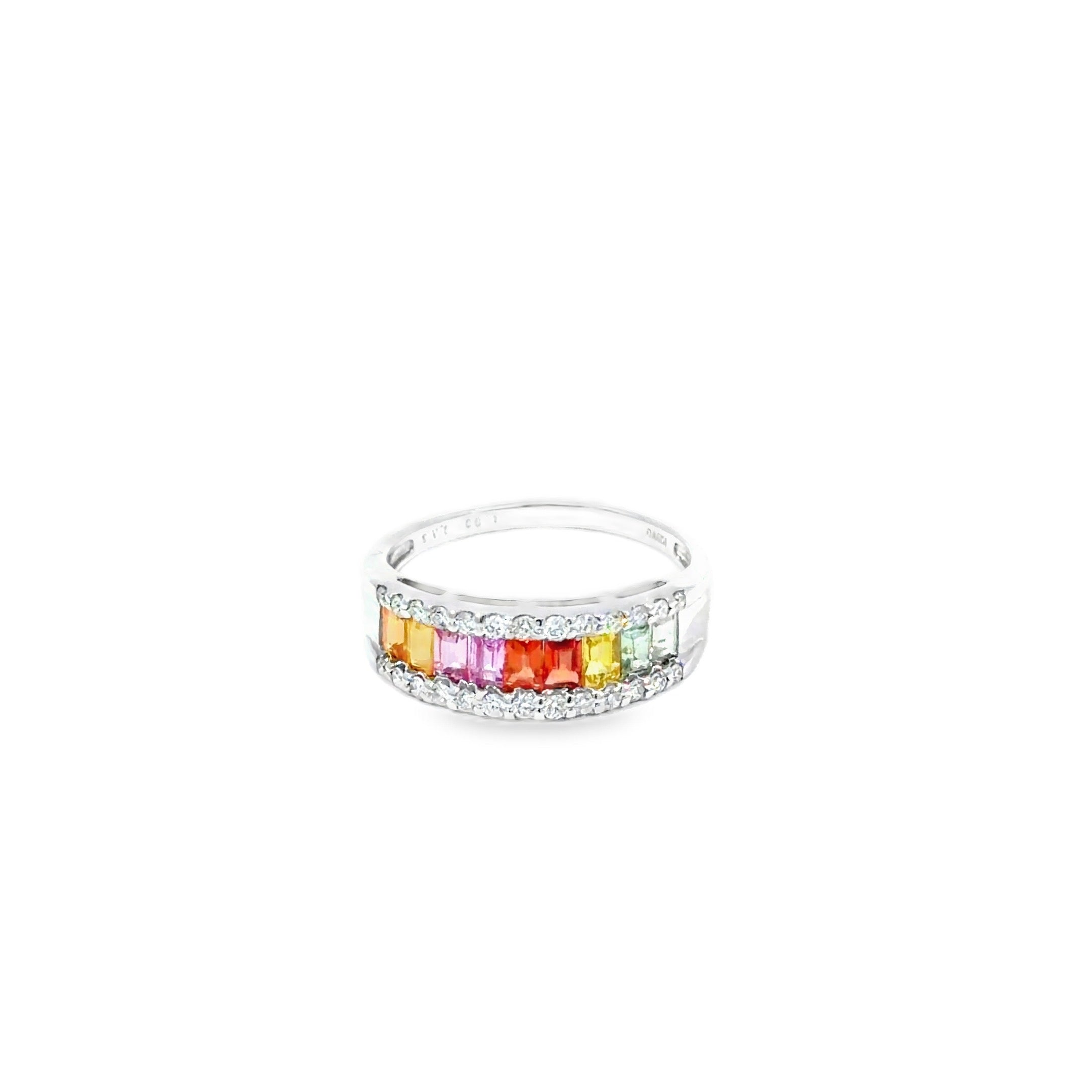 Rainbow Sapphire Multi-Stone Ring · 18K White Gold