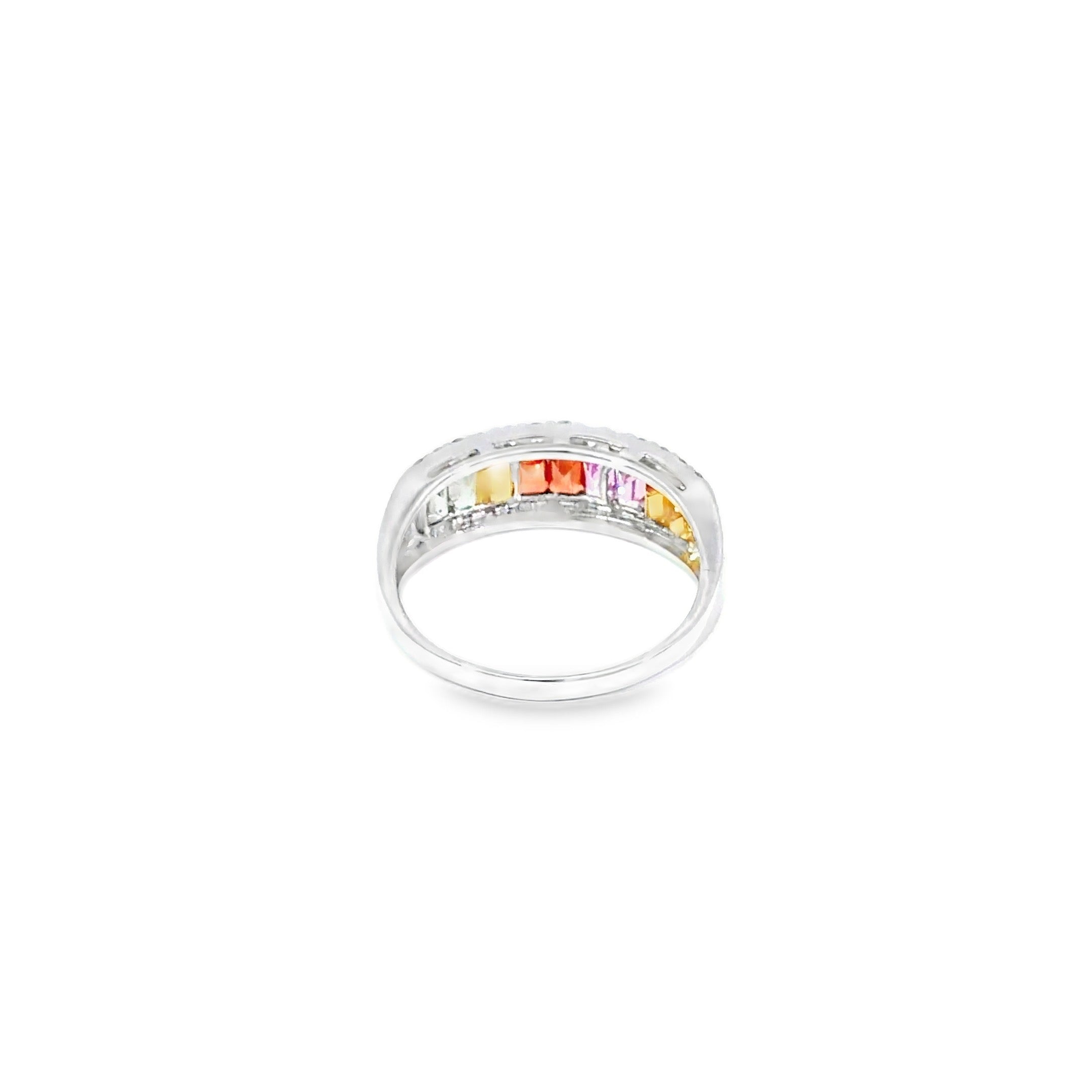 Rainbow Sapphire Multi-Stone Ring · 18K White Gold