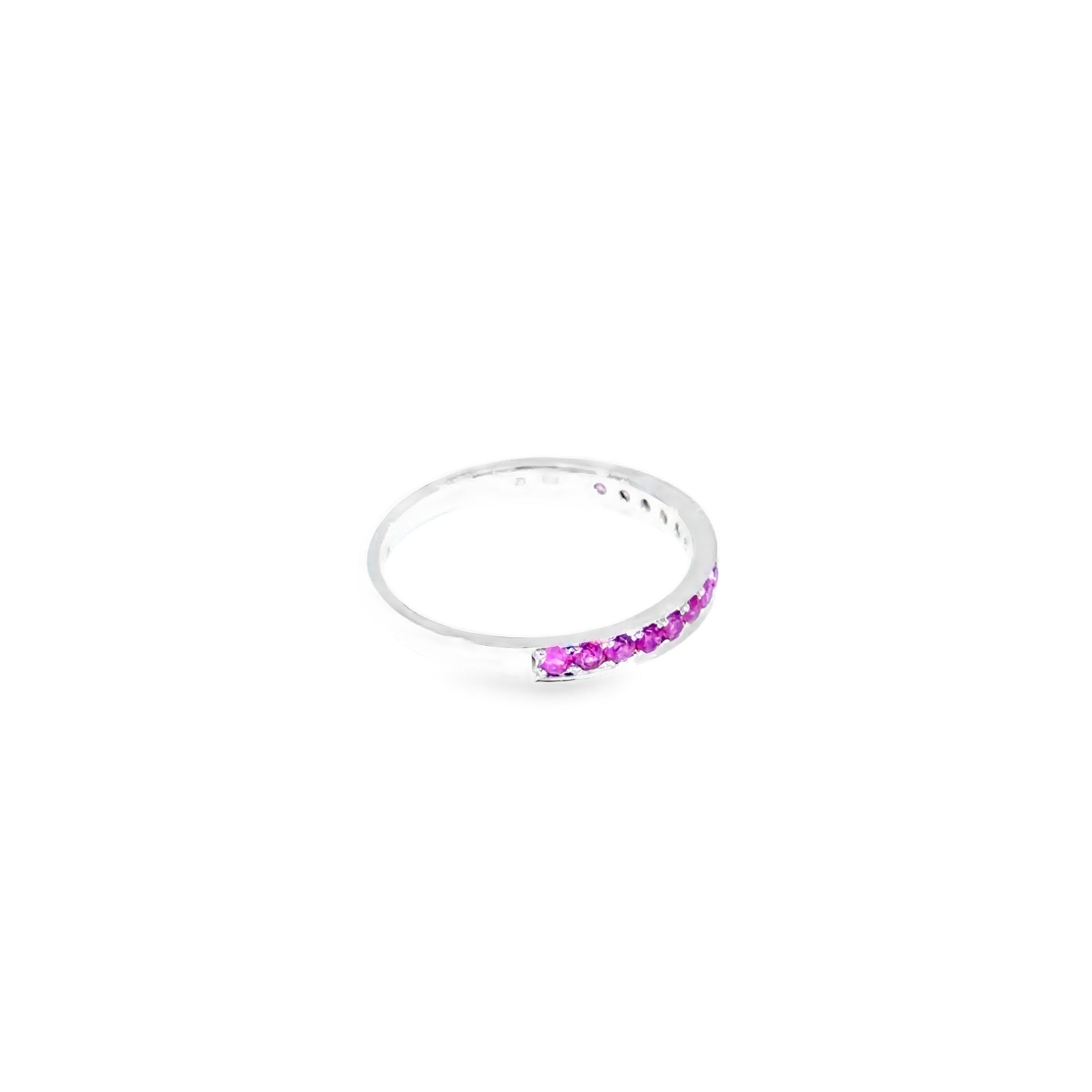 Purplish-Red Ruby Eternity Ring · 18K White Gold · Size 13