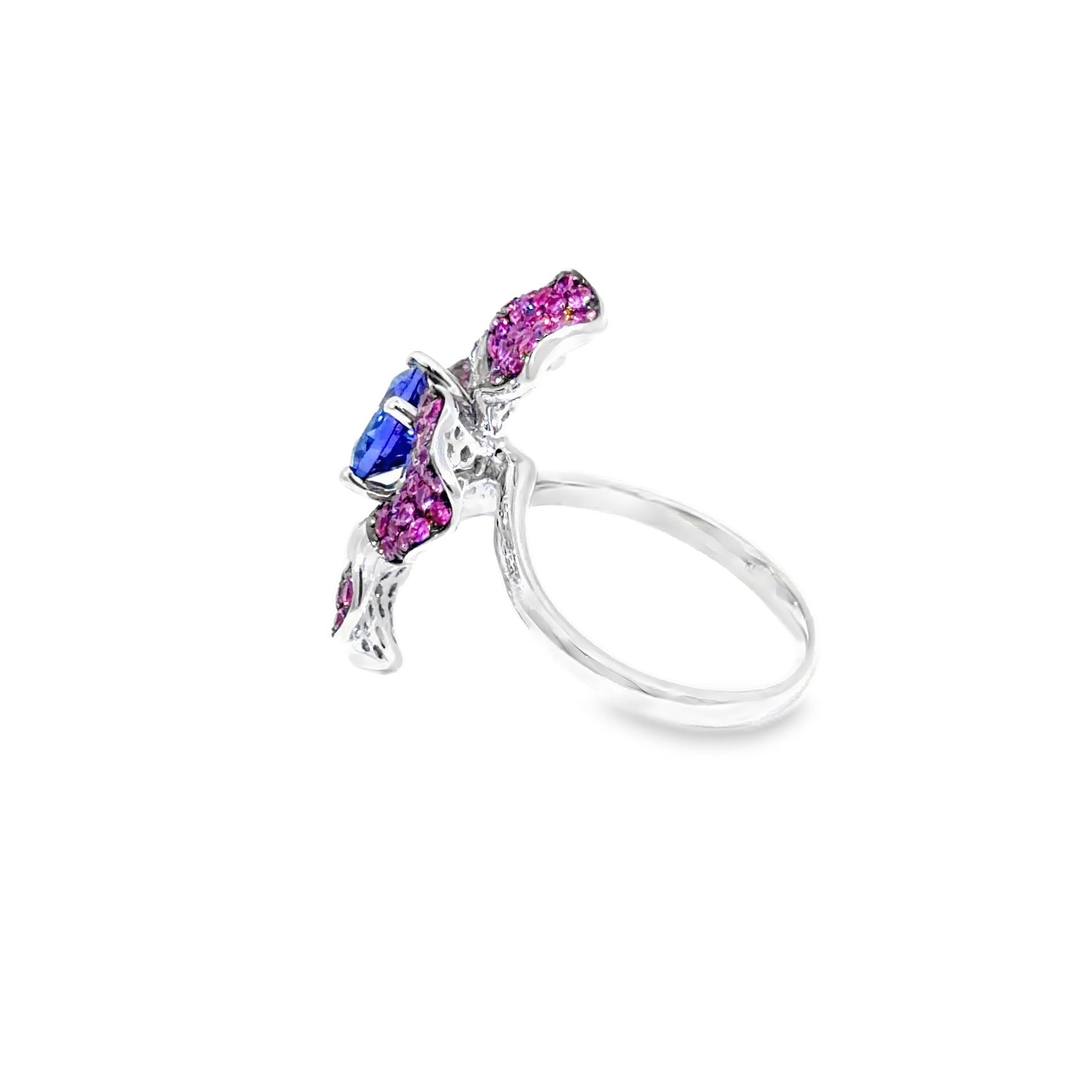 Tanzanite & Pink Sapphire Floral Cocktail Ring · 18K White Gold