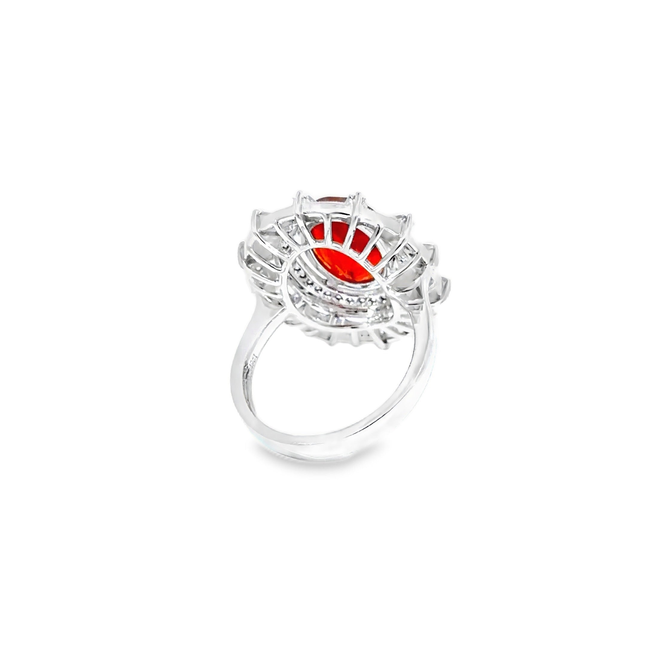 Fire Opal Double Halo Cocktail Ring · 18K White Gold