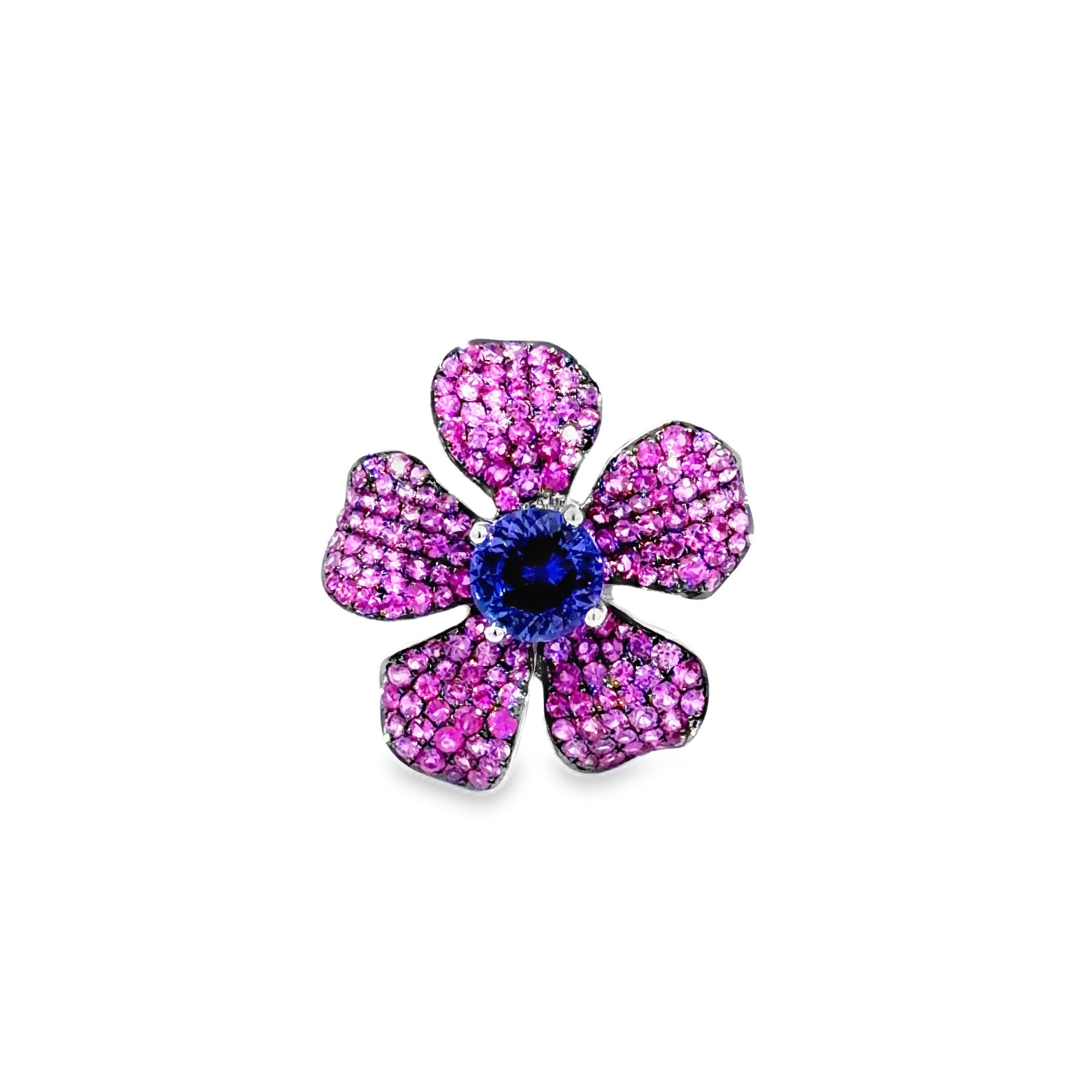 Tanzanite & Pink Sapphire Floral Cocktail Ring · 18K White Gold
