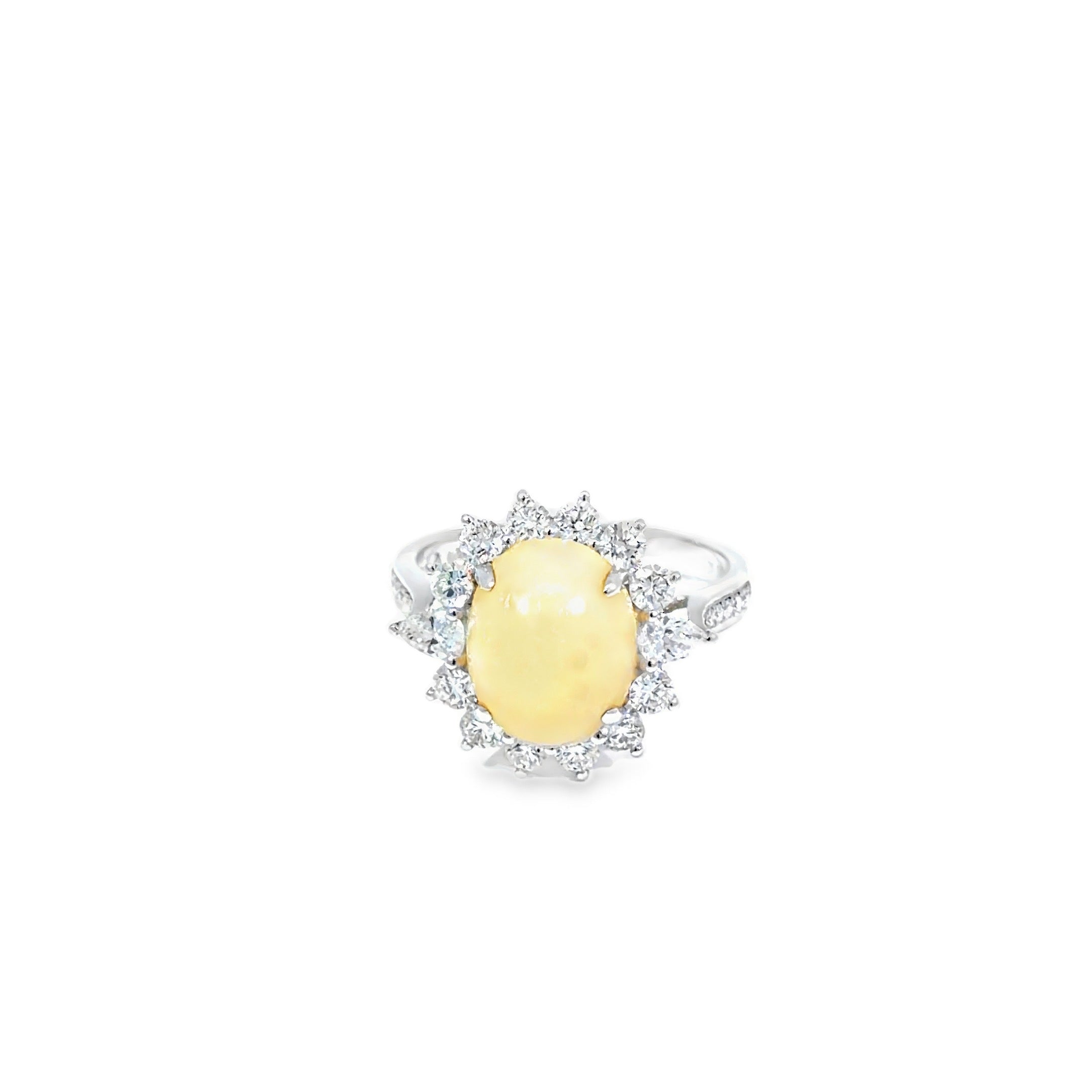 Oval Opal Halo Cocktail Ring · 18K White Gold · Size 16