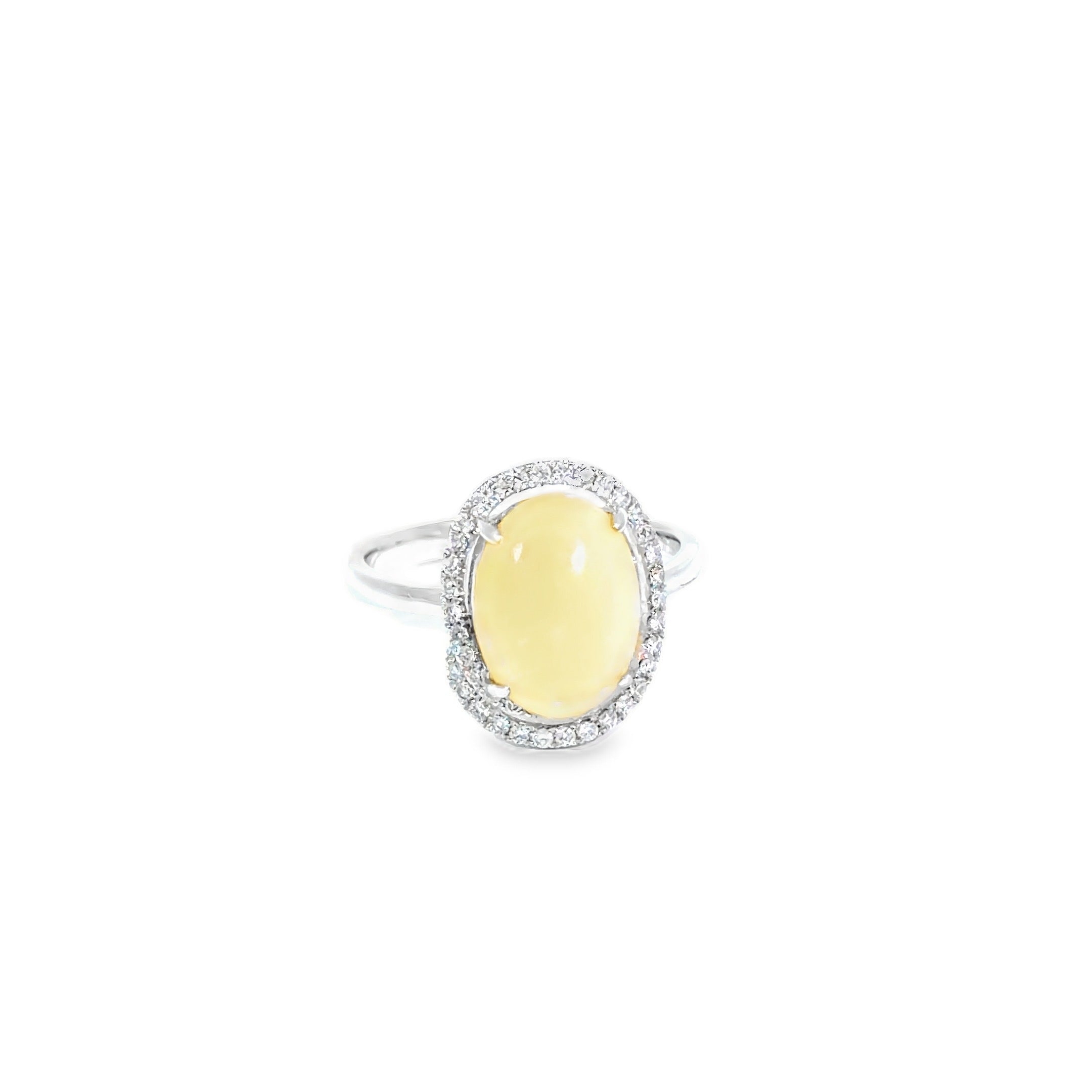 Oval Opal Halo Cocktail Ring · 18K White Gold · Size 17