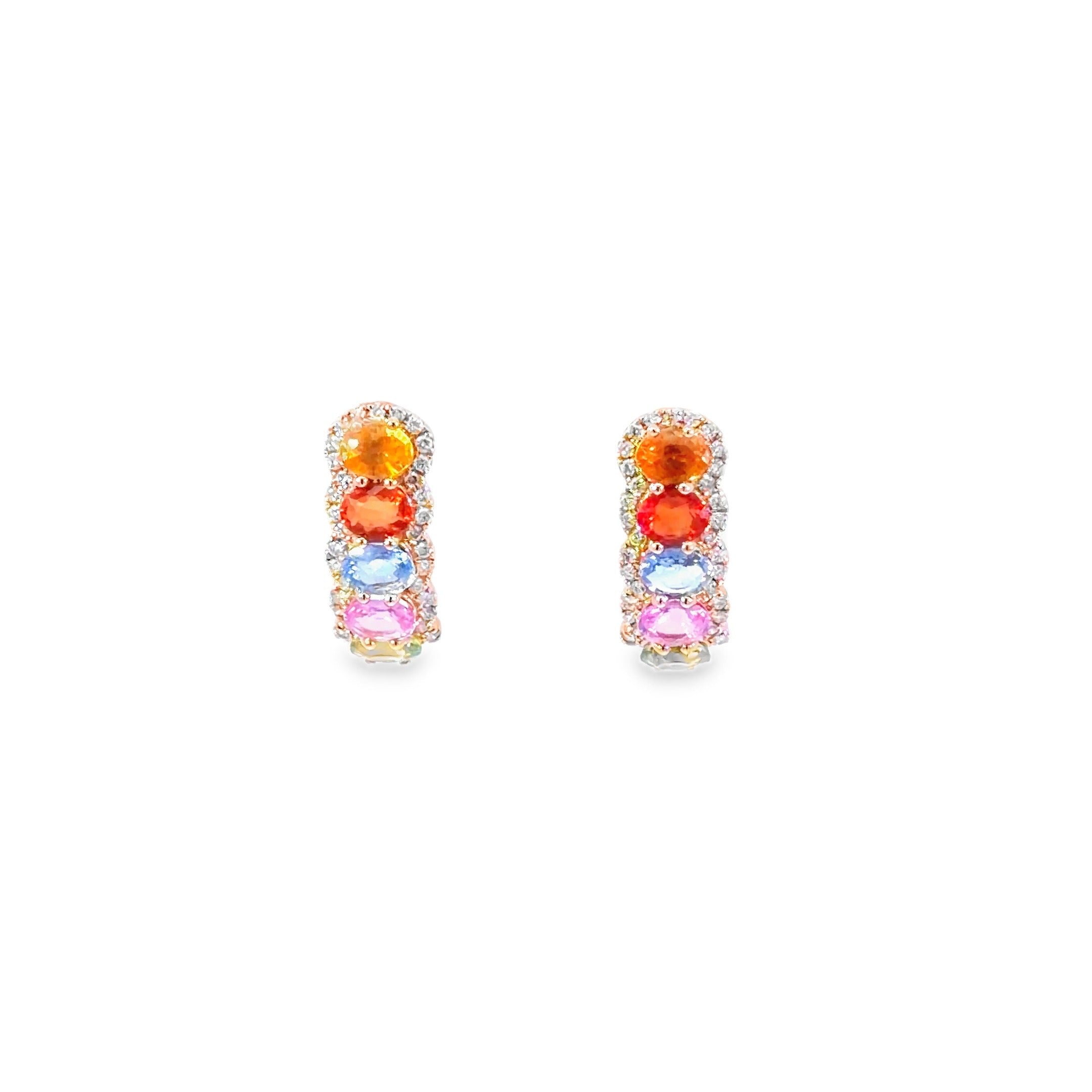 Multi-Colour Sapphire Halo Cluster Earrings · 18K Rose Gold