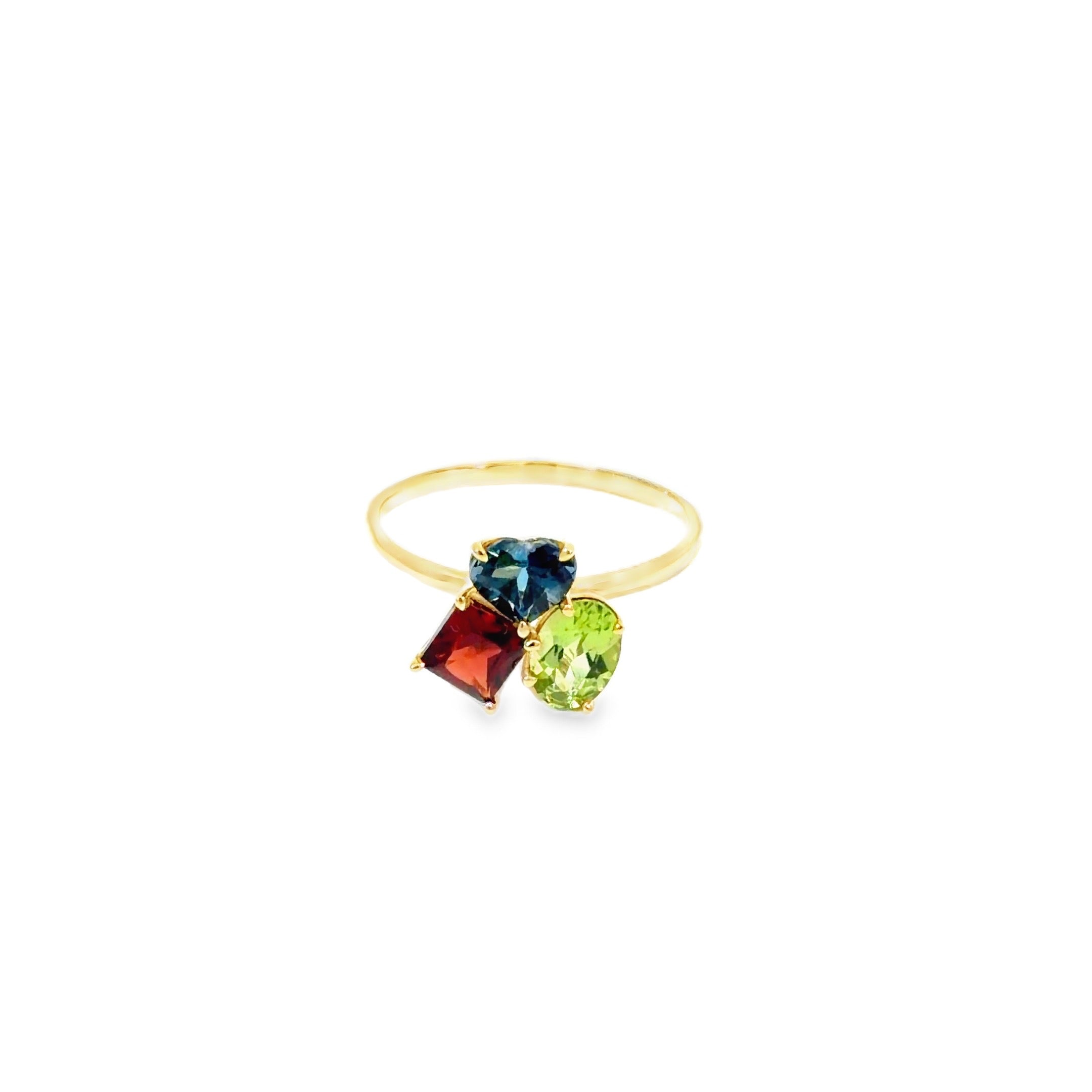 Topaz, Garnet & Peridot Cluster Ring · 18K Yellow Gold