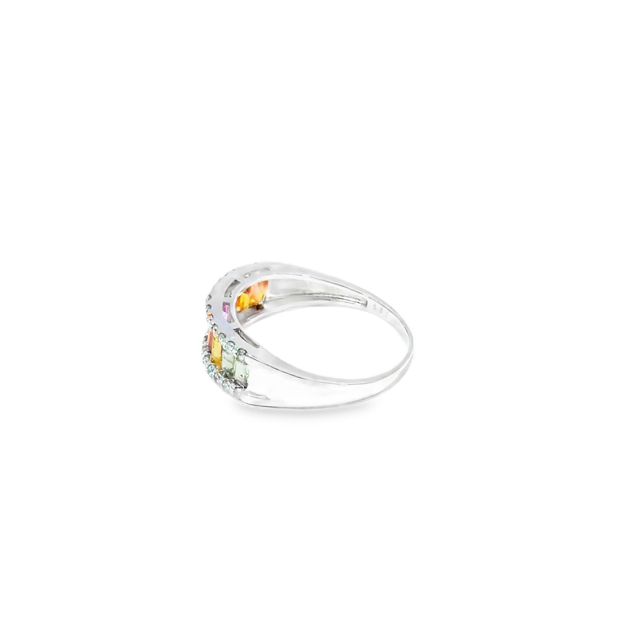 Rainbow Sapphire Multi-Stone Ring · 18K White Gold